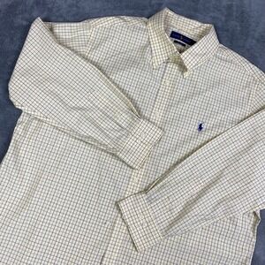 New Ralph Lauren Men Button Down Shirt 18 34/35 Yellow Blue Grid Check Easy Care